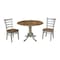 International Concepts Round 42 in Dual Drop Leaf Table, 2 Emily Side Chairs, Hickory/Stone, 42 W, 42 L, 29.5 in H, Wood K41-42DP-C617P - alternate 1